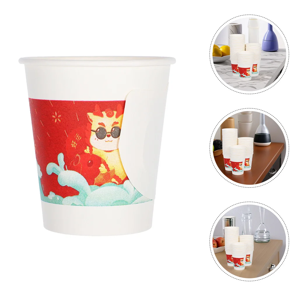 

100Pcs Sturdy Handle Paper Cups Disposable Thickened Cups for Wedding Banquet Chinese Festival Tea Coffee Shot Glasses