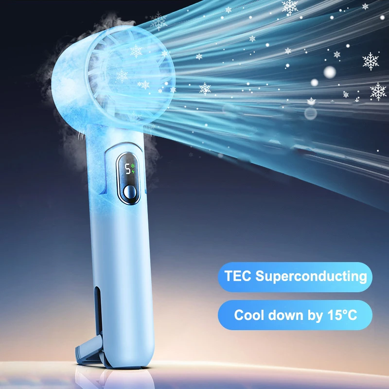 Atualizado USB recarregável Handheld Fan, Semiconductor Refrigeração Fan, LED Digital Display Office Outdoor Air Cooler, 4000Ah, 2024