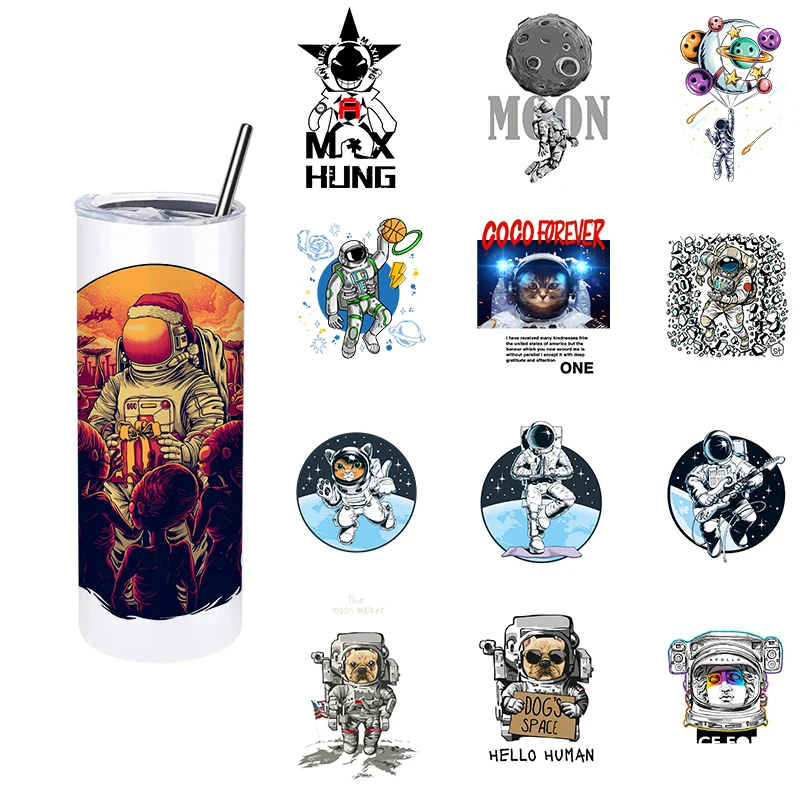 LETOP 1PCS Animal Astronauts Dtf Uv Stickers 20Oz Straight Tumbler Logo Decals Uv Dtf Printing Sticker For Cups