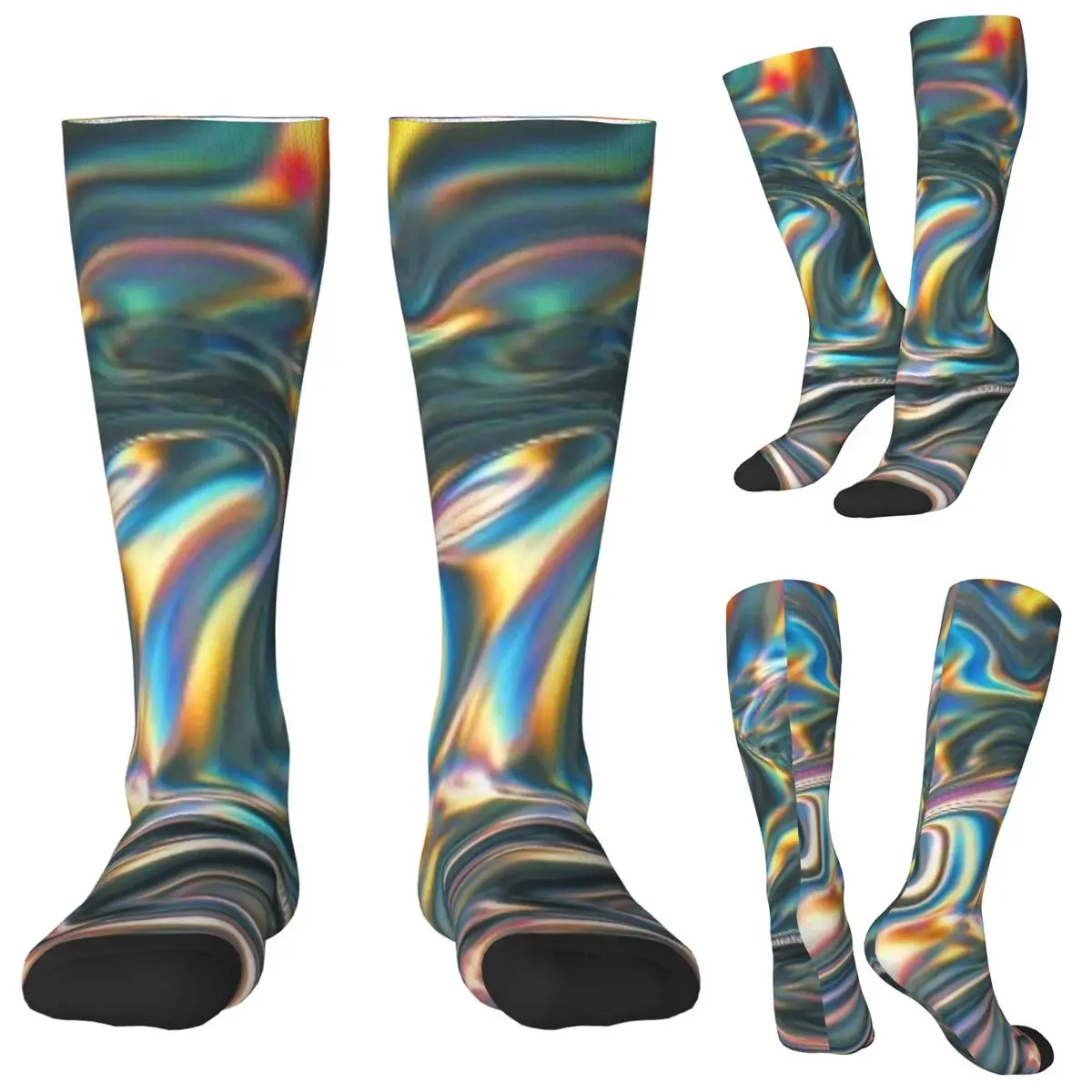 

Голографические металлические радужные носки, чулки в стиле Харадзюку, всесезонные длинные носки, аксессуары для унисекс, рождественские подарки