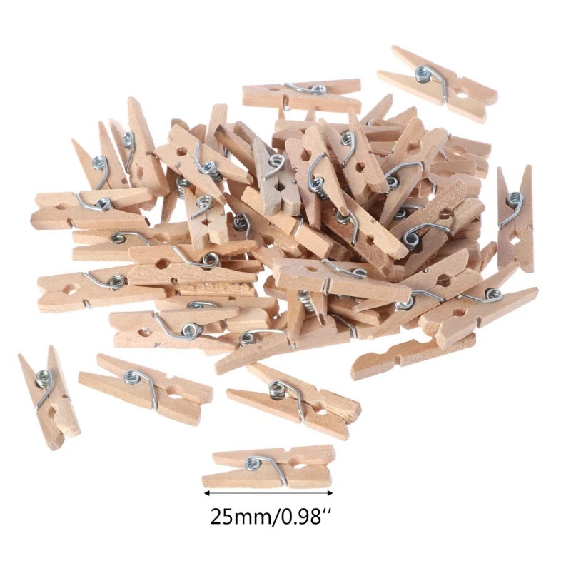 F19F 50 stks/set Mini DIY Houten Kleding Fotopapier Pinnen Wasknijper Kaarten Craft Clips