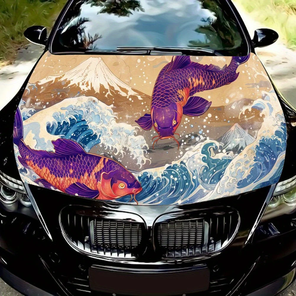 

Eye-grabbing Koi Fish Car Hood Vinyl Wraps Decal, Auto Exterior Protective Sticker, Waterproof Self-adhesive Car Body Decoration
