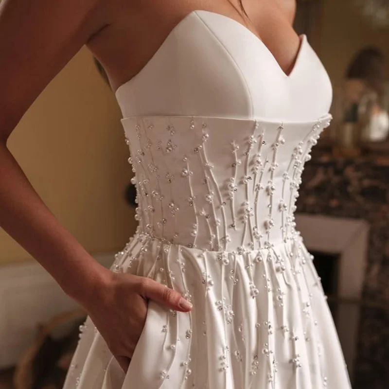 

satin White Wedding Dresses The corset glitter pearl decal off-shoulder style fishtail Gowns multi-layer Made customize