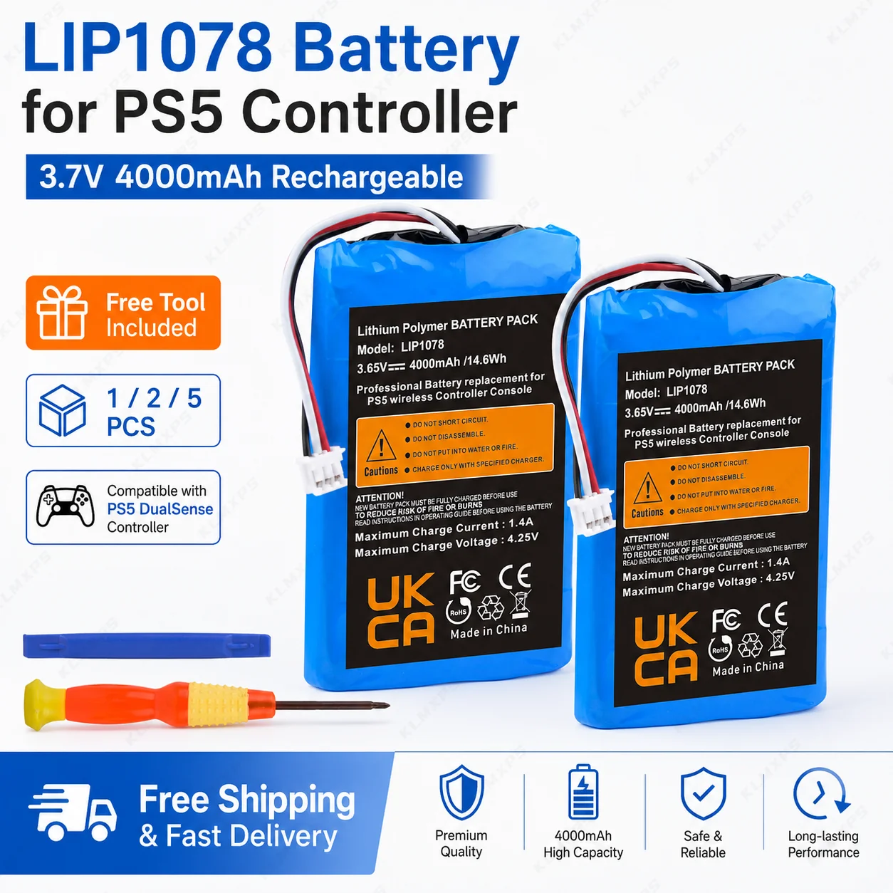 LIP1708 4000mAh Rechargeable Battery Replacement For PS5 PlayStation5 DualSense Controller CFI-ZCT1W