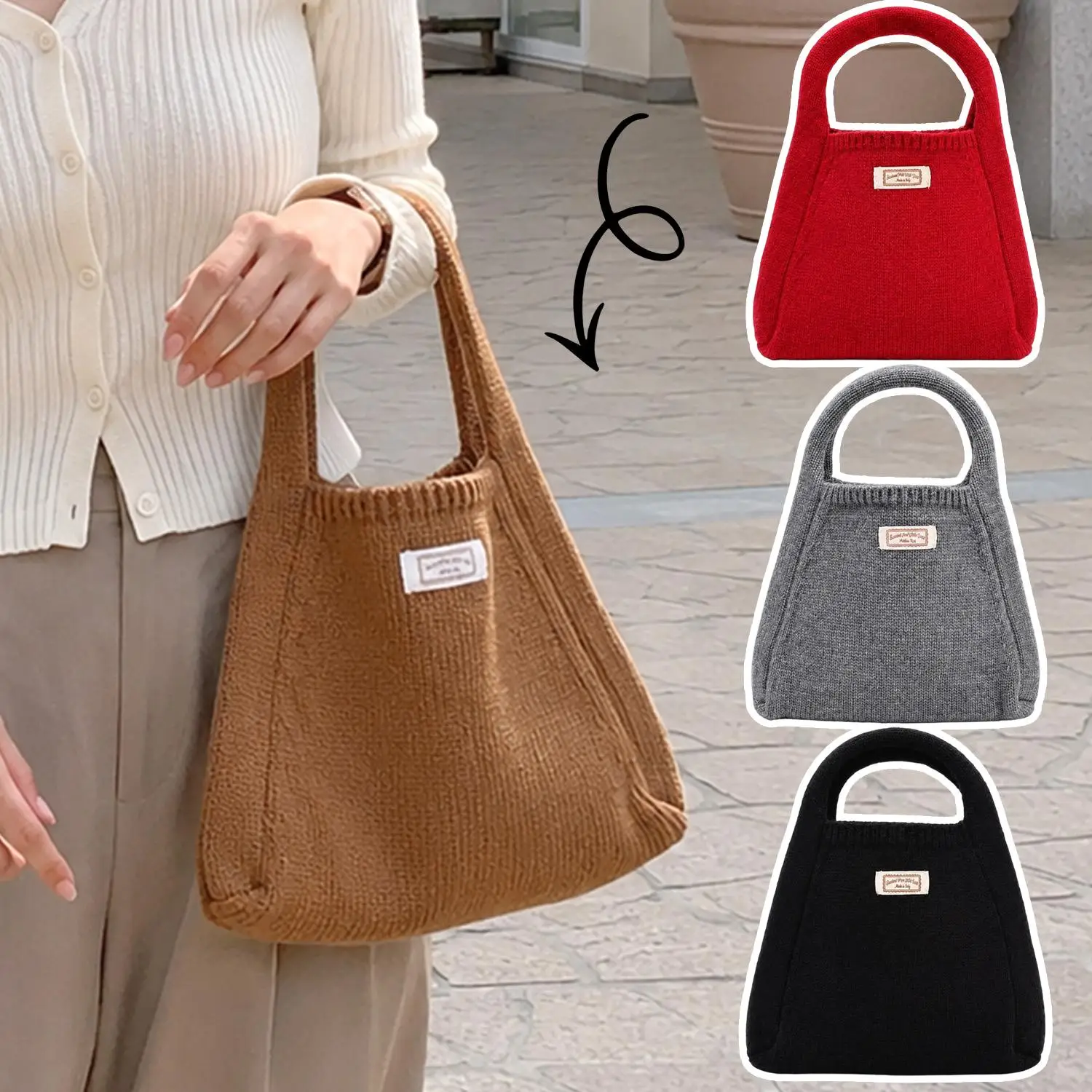 Koreanische Mode Gestrickte Handtasche für Damen Kleine Quadratische Tasche Handytasche Gestrickte Tragetasche Handgelenktasche Vielseitige Stilvolle Niedliche Handtasche – Detail 4