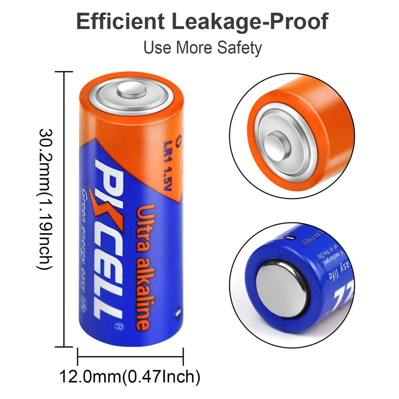 PKCELL 20 szt. 1,5 V LR1/MN9100/E90/N Rozmiar baterii alkalicznych Szczelne baterie Wysoka wydajność i mocna baterie