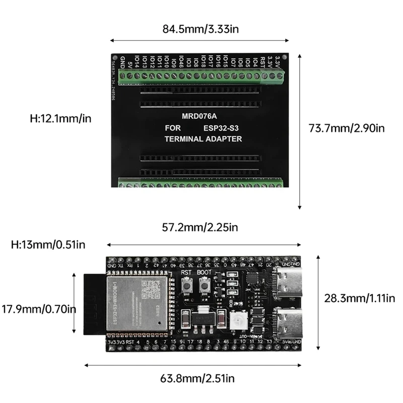 ESP32-S3 6 000 conseil GPIO 1 dans 2 panneau d'installation double-couches 6 000 conseil avec carte de développement N8Inter/N16R8