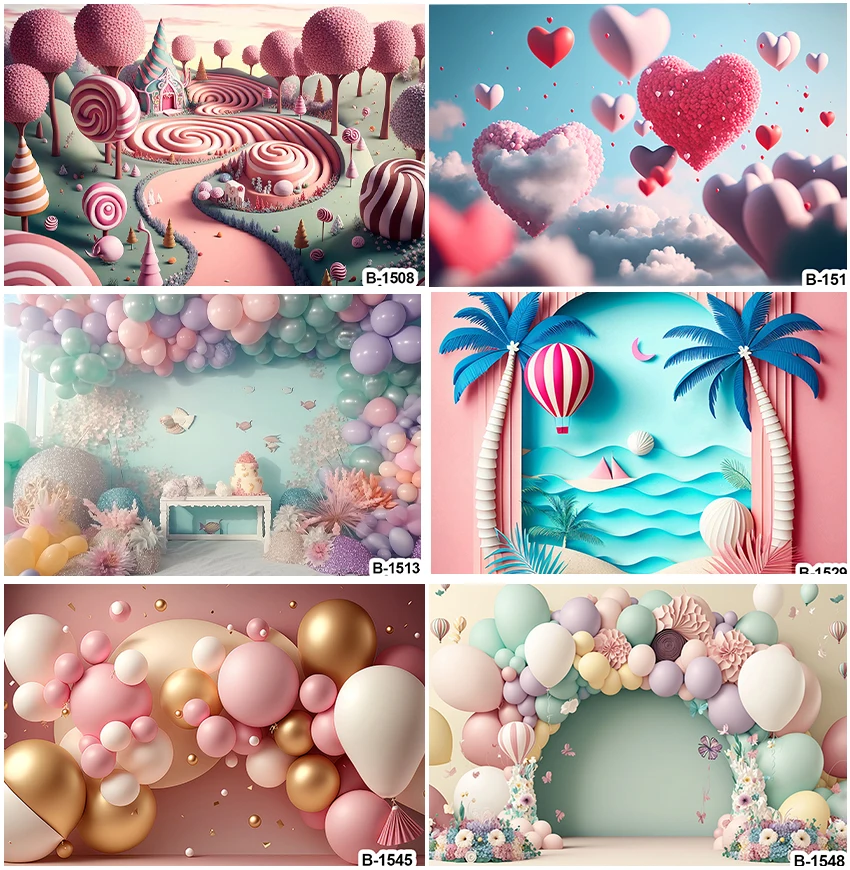 

Balloons Cake Smash Backdrops Photography Candy Wedding Party Child Portrait Holiday Backgrounds Photocall Props Studio Banner