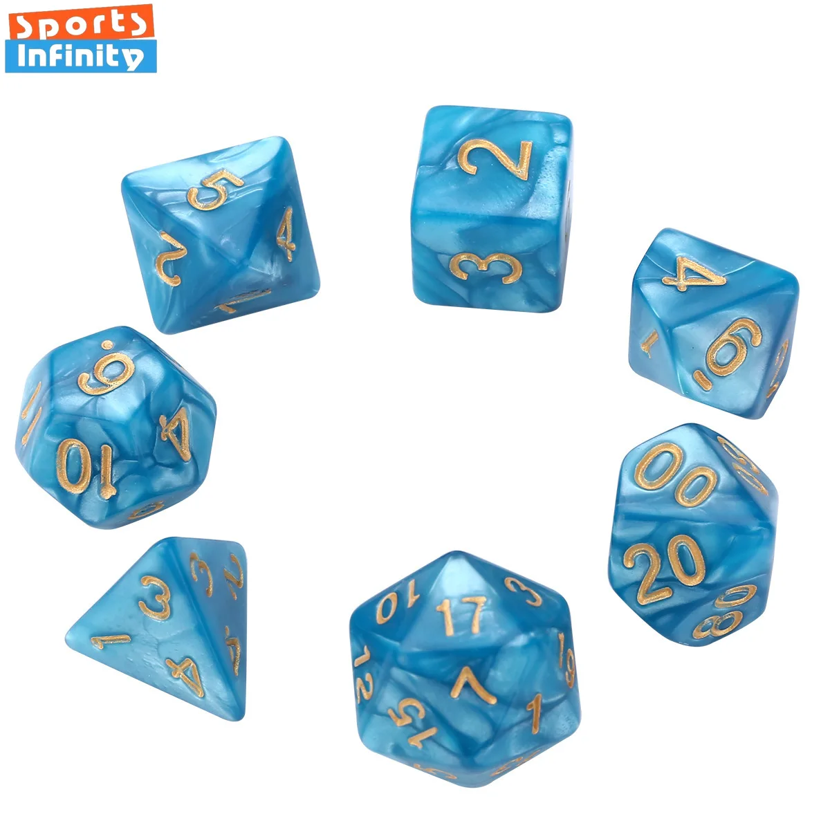 7 Pcs Set Pearl Blue Polyhedral Table Game Digital Number Dice 16mm for DND TRPG RPG D20 D12 D10 D8 D6 D4 Board Gaming Dices Kit