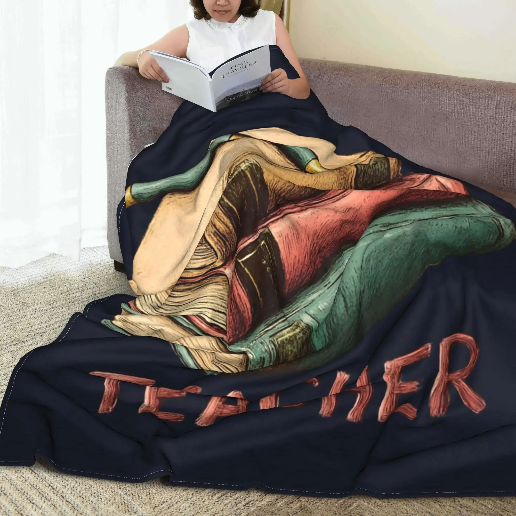 Back to school - Vintage Books and Pen with Teacher Text Blanket Super Soft Flannel Sofa Throw Blanket for Home Bedroom Outdoor