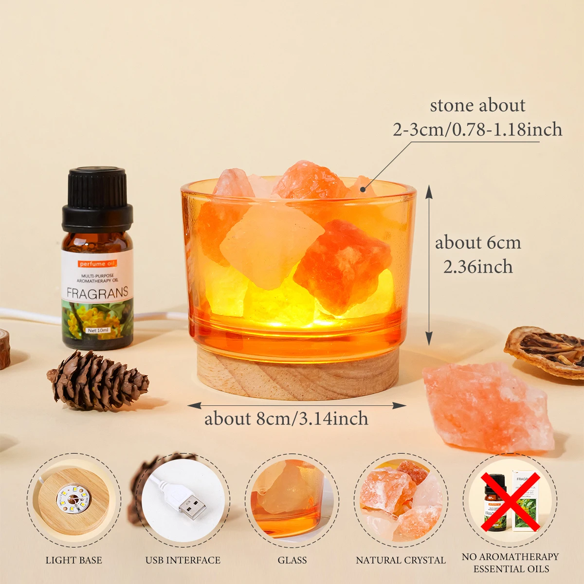 Lampe décorative en cristal brut, pierre brute, minéraux d'aromathérapie, Quartz Rose, encens parfumé, décoration de la maison, 1 pièce