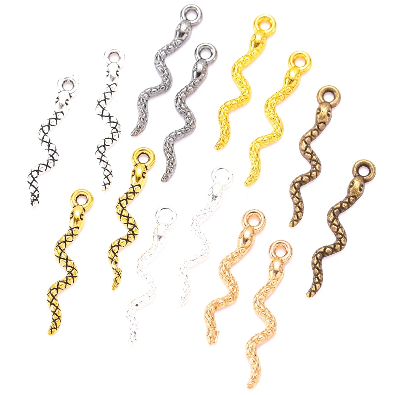 40pcs 7Colors alloy snake Charms For Bracelet necklace Keychain Pendant DIY Handmade Jewelry Accessories Making 4*23mm D9346