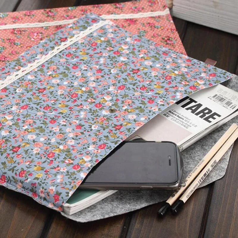 1 Pcs Durable Folder Snap Vintage Floral File Bag Pencil Case File Bag Paper A4 School Folders Bag Stationery Office Supplies