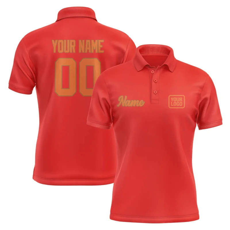 

Personalized DIY Orange Red Polo Shirts Customized Name Team Name Logo Number Team Uniforms Loose Darts Bowling Billiards Tops