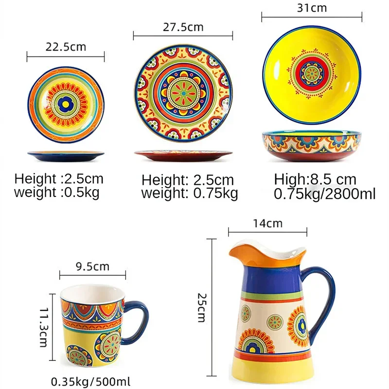 1pcs Ceramic Tableware Bohemian Flat Dinner Plate Western Steak Salad Dessert Cake Plate Shallow Dish Dessert Kitchen Dinnerware