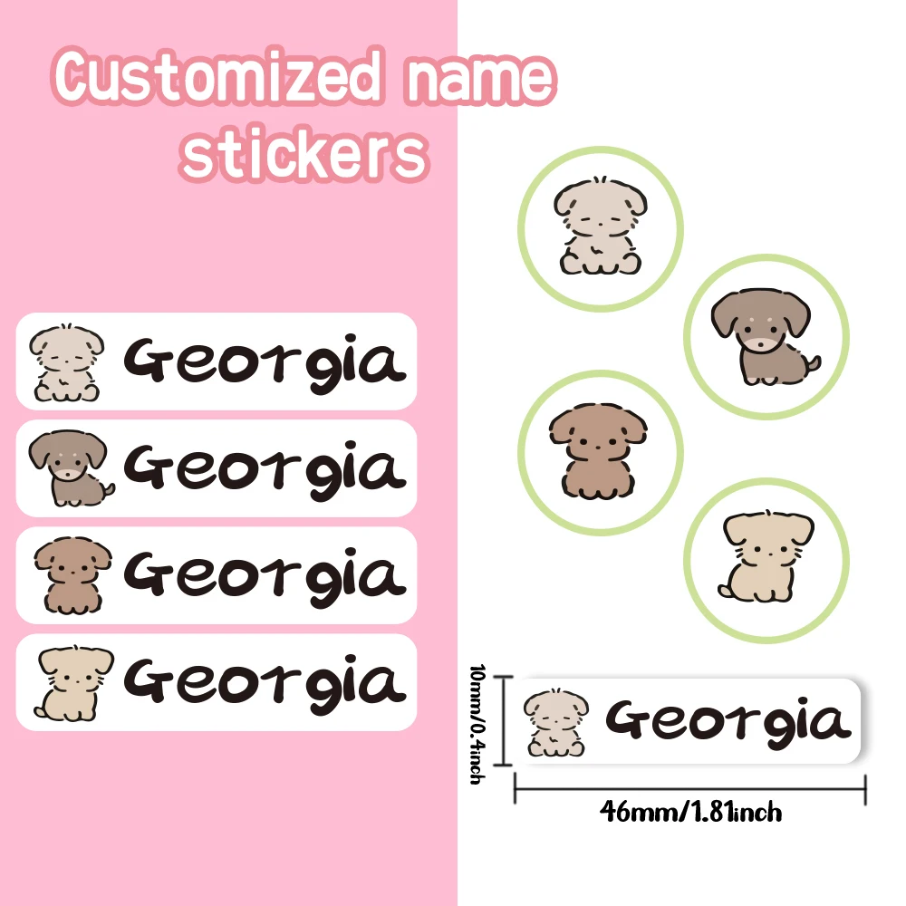Custom Line Puppy Name Sticker,Transparent Waterproof Stickers for Kids,diy Name Labels for School Bag Bottles Box Mug Uniform