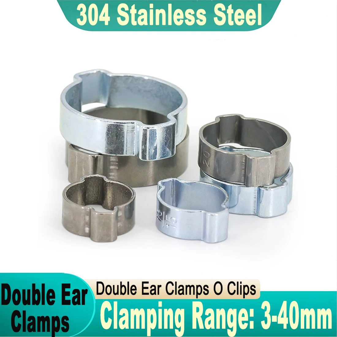High Quality 10PCS Hose Clamp Double Ear Clamp Worm Drive Fuel Water Pipe Clamp Clamp Hose Fuel Clamp 3-40mm Spring Clamp