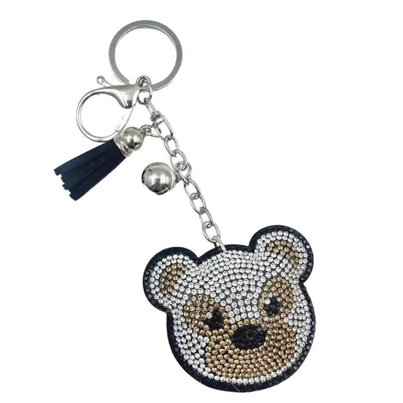 سلاسل مفاتيح رائعة برأس الدب مزينة بأحجار الراين المتلألئة والشرابات الأنيقة، مثالية لمحبي الموضة #5