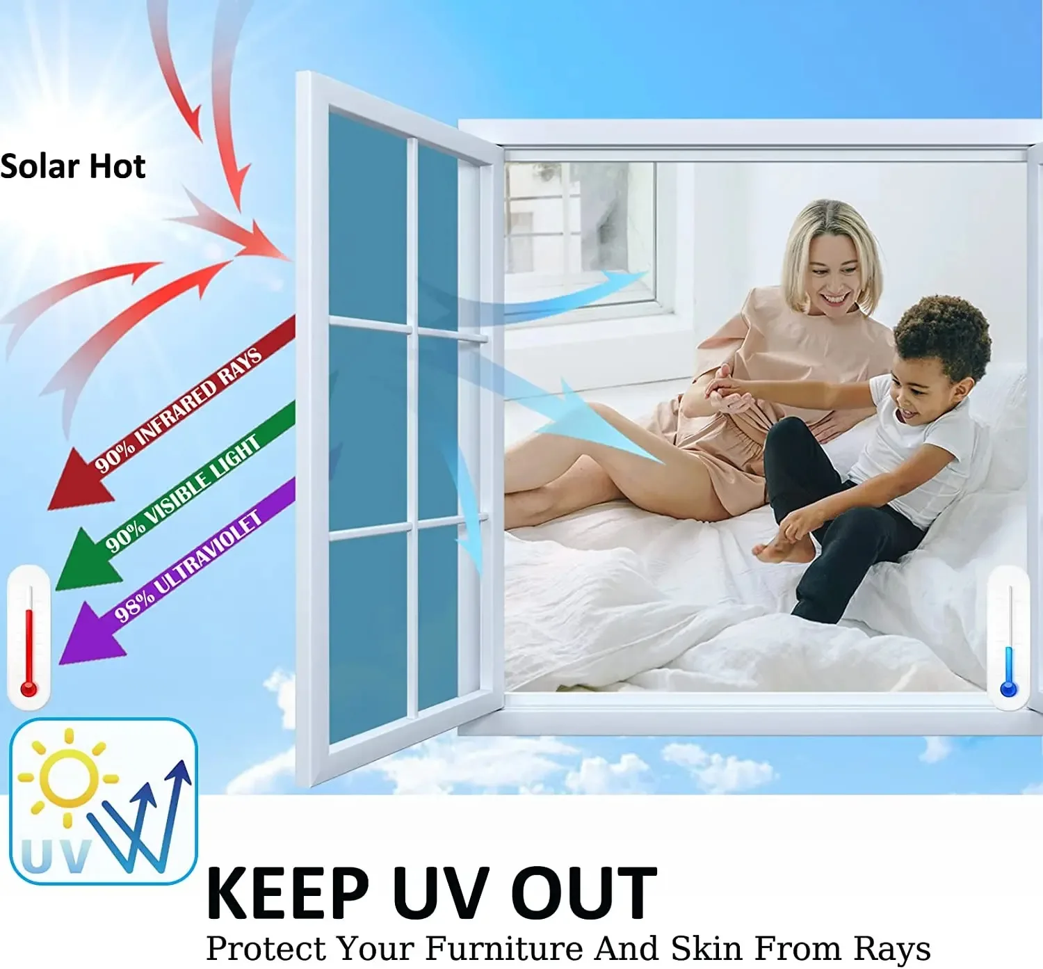One Way Mirror Privacy Window Film Self Adhesive Heat Control UV Block for Home Balcony Glass Door