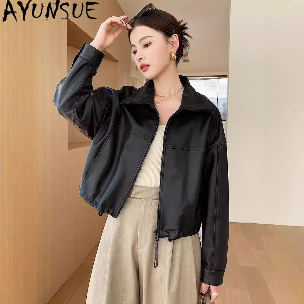 AYUNSUE 양피 진짜 가죽 자켓 여성 2025 식물 태닝 여성 코트 Motocycle 자켓 가을 옷 Косуха Женская