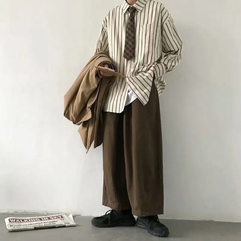 

Men's Long Sve Striped irt Neutral Sle Layering Vintage Japanese Design Spring Summer Inner And Outer Wear Casual Trend
