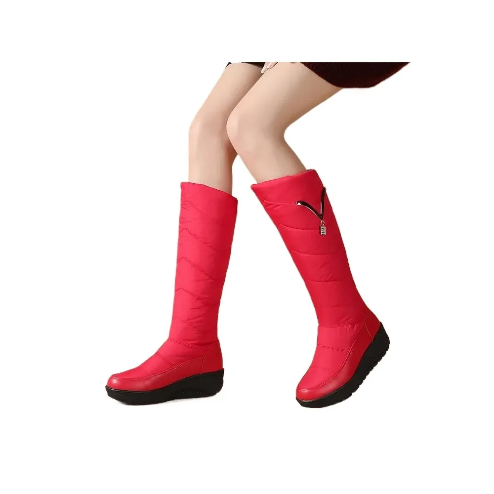 

2025 Winter Warm Women Snow Boots Fur Down Waterproof Black Red Blue Casual Outdoor Wedge Heel Metal Dec Lady Platform Boots
