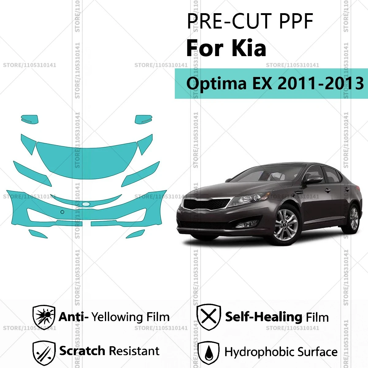 

Предварительно нарезанная прозрачная защитная пленка PPF для автомобилей, профессиональная автомобильная пленка PPF для Kia Optima EX 2011-2013, передний комплект