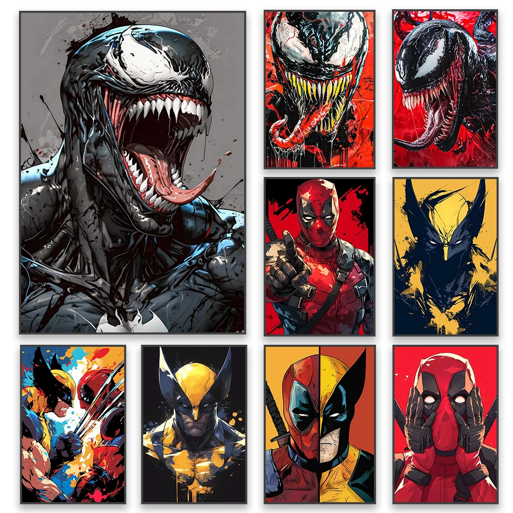 Superhero Venom Watercolor Art Print Disney Deadpool Wolverine Graffiti Art Illustration Prints Home Living Room Canvas Painting