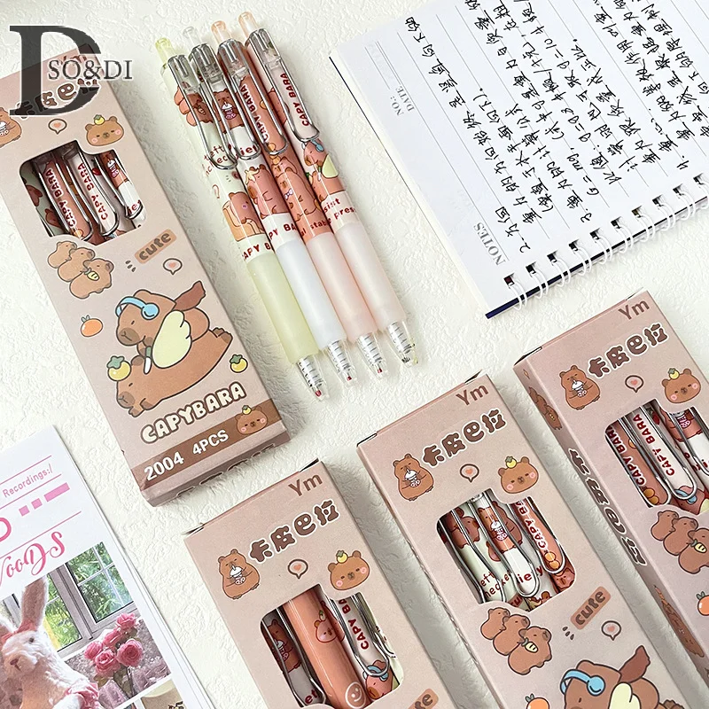 4Pcs Kawaii Cartoon Capybara Neutral Pens School Office Supplies Aesthetic Stationery Gifts Students Cute Ballpoint Pens