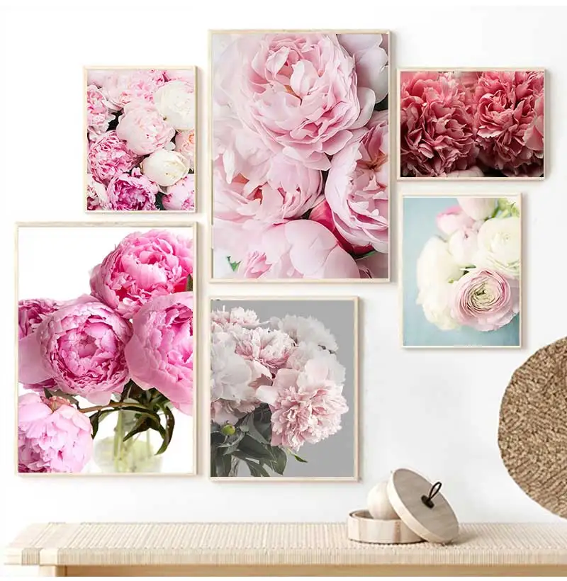Pink Peony Floral Print Painting Home Decor Scandinavian Art Flower Canvas Poster Wall Picture Modern Living Room Decoration view 3