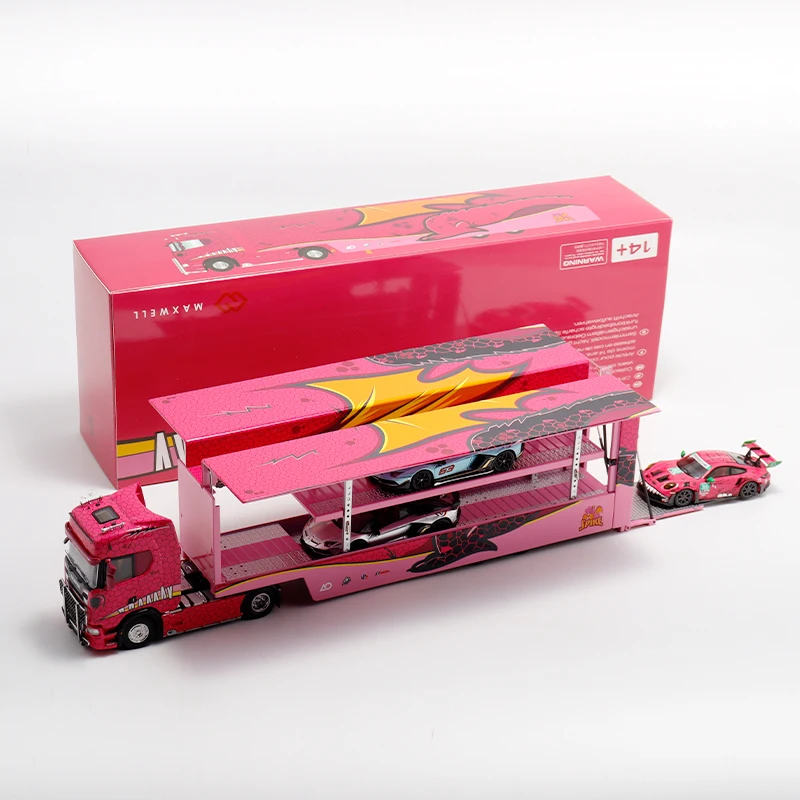 

Maxwell 1:64 Scania transport vehicle Pink Tyrannosaurus Rex die-cast simulation alloy car model collection ornament.