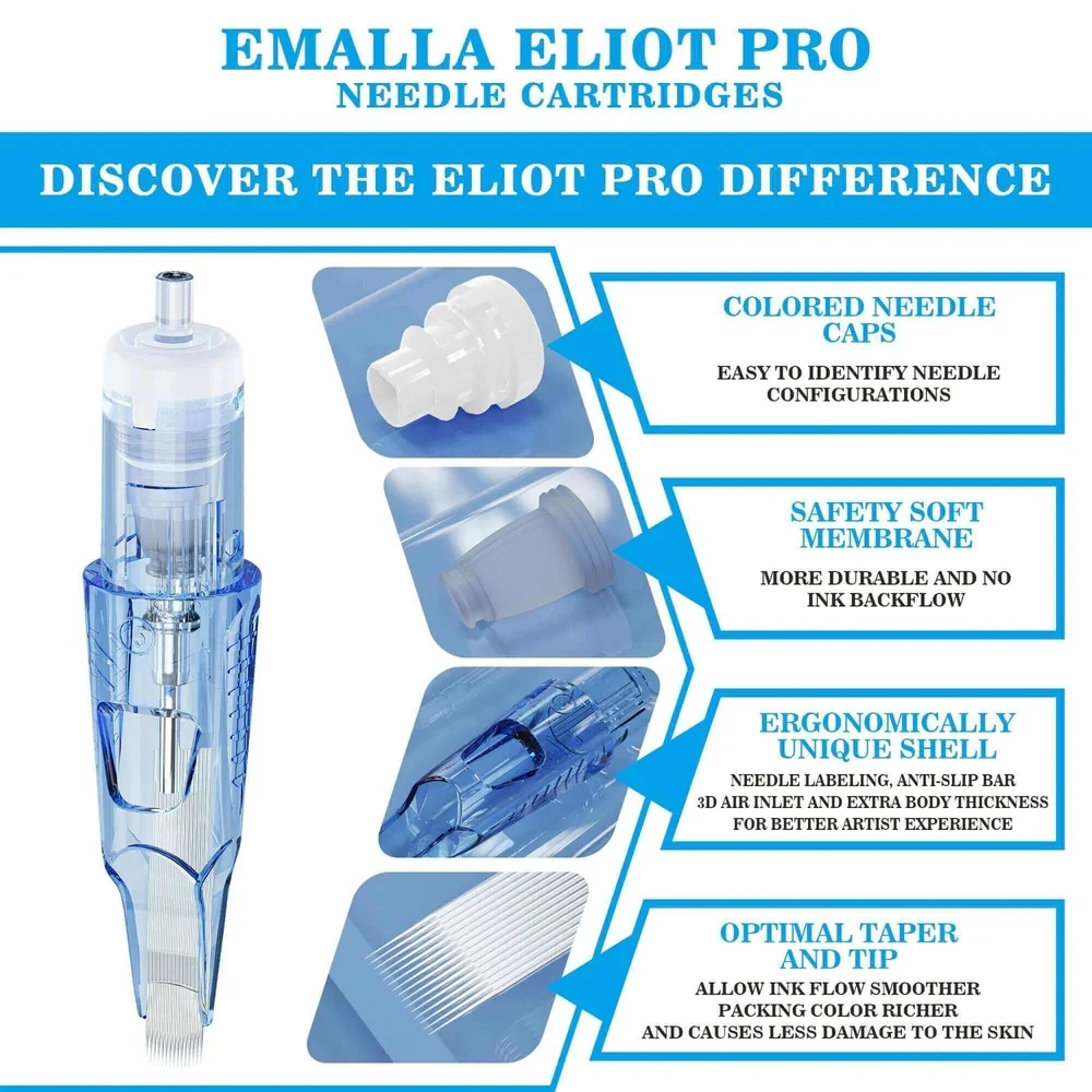 20 قطعة EMALLA Eliot Pro إبر خرطوشة الوشم RS شادر مستدير يمكن التخلص منه تعقيم إبر الوشم لتوريد آلة خرطوشة #5
