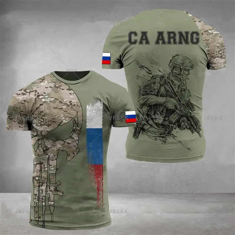 Russia Camouflage Emblem Graphic T Shirt For Men Commando T-shirts 3D Printed Short Sleeve Tactical Tee Breathable Tops Clothing