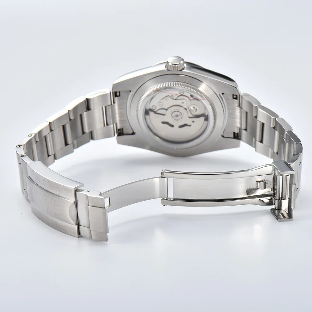 Custom Logo Watch Fit For NH35 Automatic mechanical watch 39MM New Silver Steel Watch Case Plane sapphire glass 28.5MM Dial