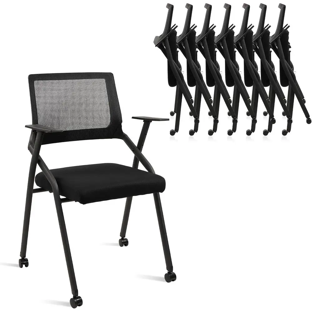 

Stackable Ergonomic Conference Chairs with Mesh, Arms, and Wheels for Office, Waiting Rooms, and Educational Settings (8 Pack)