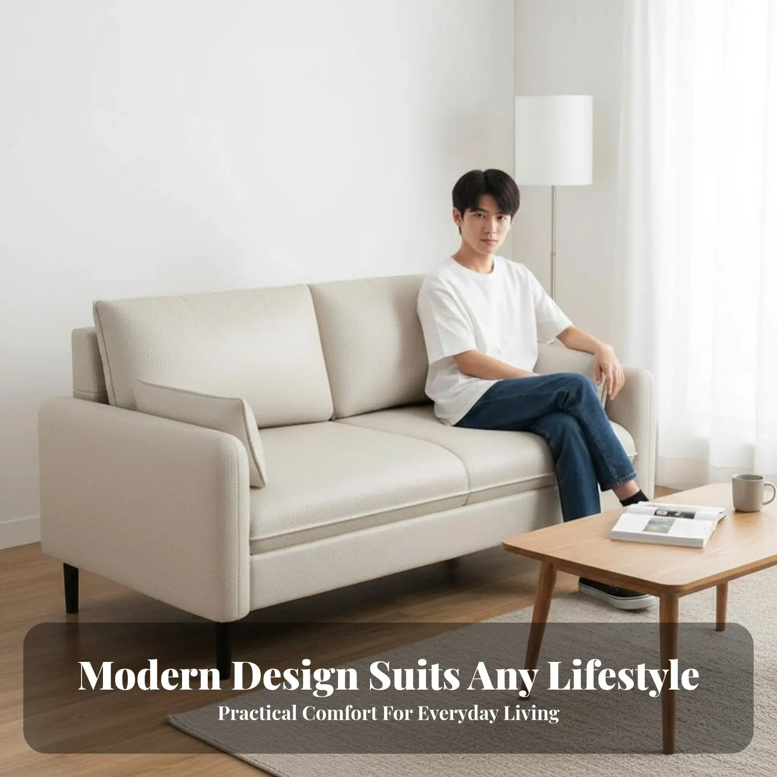 Linear 3-Seater Sofa Modern Design Living Room Furniture Easy to Clean Luxuriously Soft Pads for Apartment Dwellers, Residents