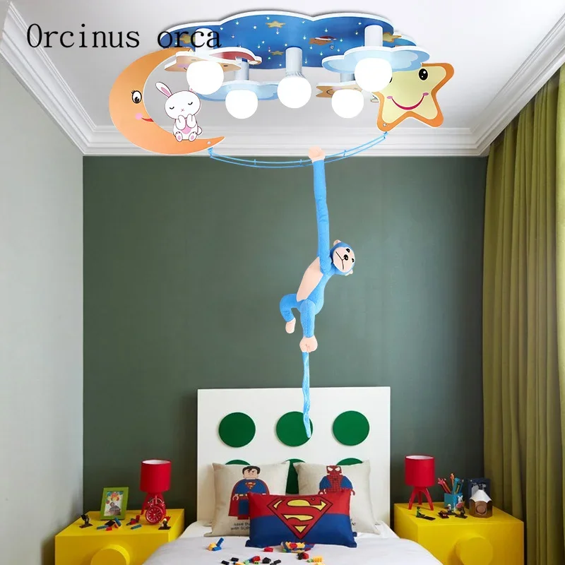Cartoon creativity monkey ceiling lamp boy bedroom children light modern simple LED eye protection moon ceiling lamp