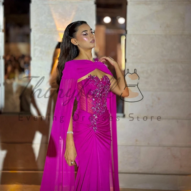 Thinyfull 사우디 아라비아 인어 댄스 파티 이브닝 ​​드레스 연인 구슬 장식 숄 파티 드레스 공식 칵테일 댄스 파티 드레스 맞춤형