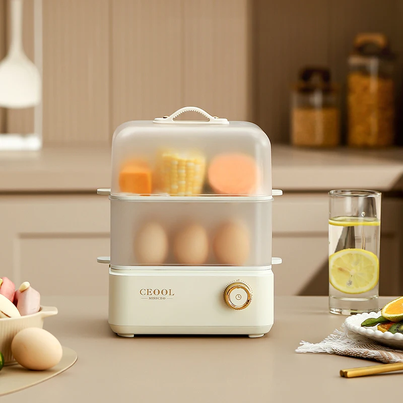 

Double layer Electric Egg Cooker Timed Egg Boiler Breakfast Machine Automatic Steamer Egg Custard Steaming Cooker Food Warmer