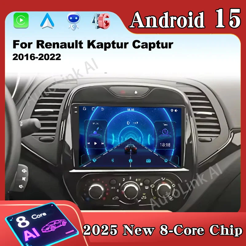 Android 15 carplay para renault kaptur captur 2016-2022 rádio do carro auto 4g wifi navegação gps reprodutor de vídeo multimídia