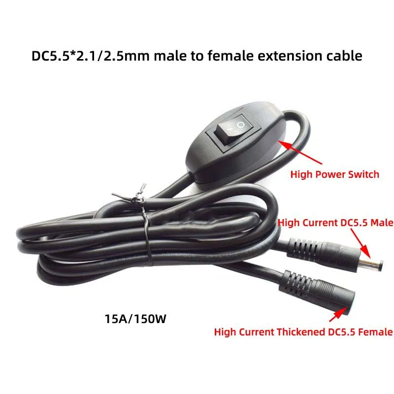 DC 5.5mm Male & Female Power Switch Cord 12/24V Built-in 306 Switch for DC Power Control