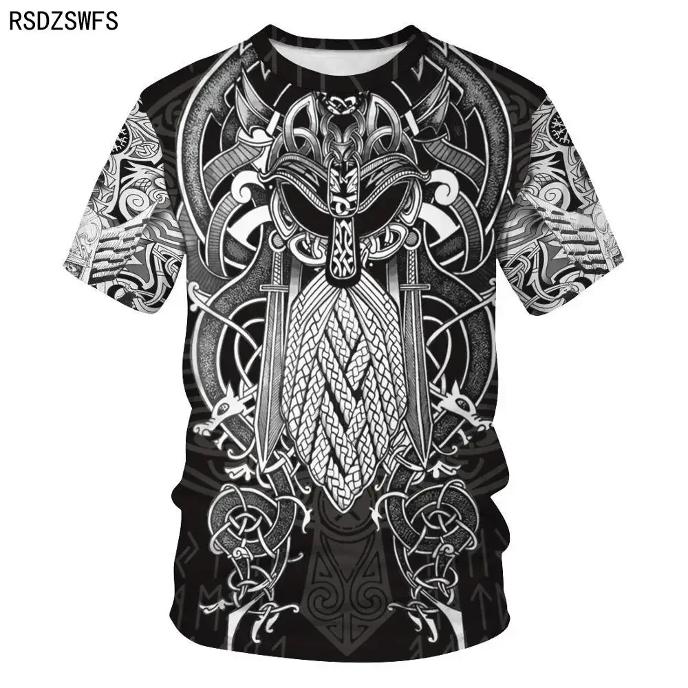 

New Fashionable Men's Hoodie 3D Printed Viking Tattoo T-shirt Short Sleeve Clothing Unisex Norway Cosplay Funny Street Dress