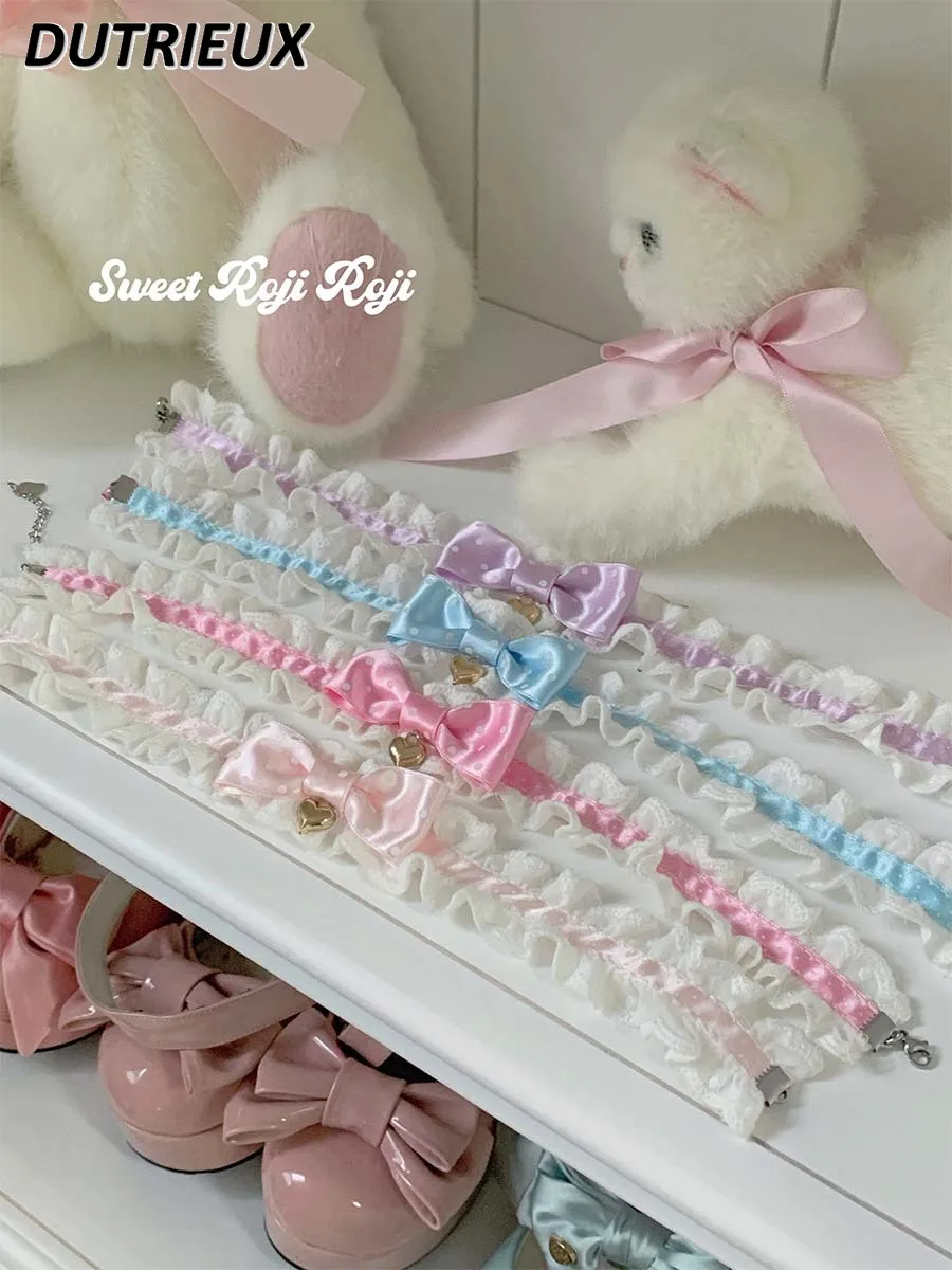 Handmade Japanese Style Sweet Bow Choker Collarbone Chain Women's Neck Strap Versatile Lolita Cute Girl Collar Accessories