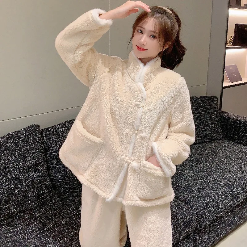 Coral fleece Pajamas Women\'s wintertime flannel Chinese style ancient style brushed intensification Long sleeve loungewear