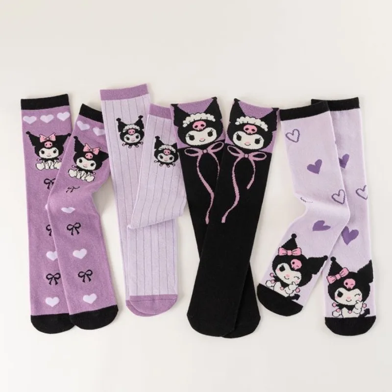 

Girls Cute Children's Kuromi Purple Knee Long Socks Kawaii Cartoon Anime Kuromi Children Toddler Middle Tube Socks Gift
