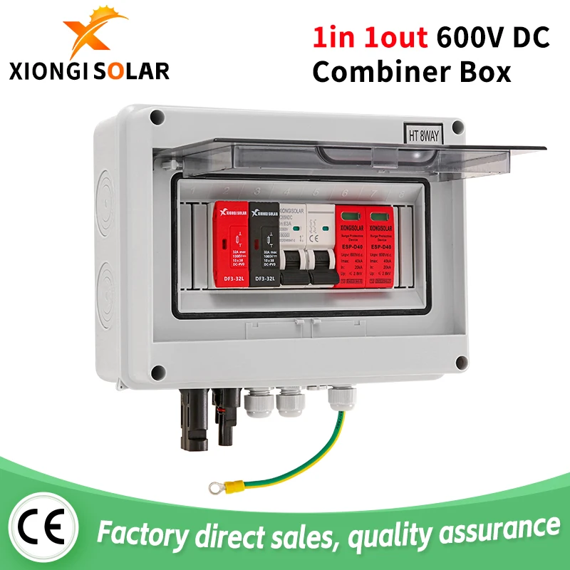 XIONGISOLAR photovoltaic PV DC Combiner Box Surge Lightning Protection 1 input 1 out DC 600V Fuse MCB SPD HT Waterproof Box IP65