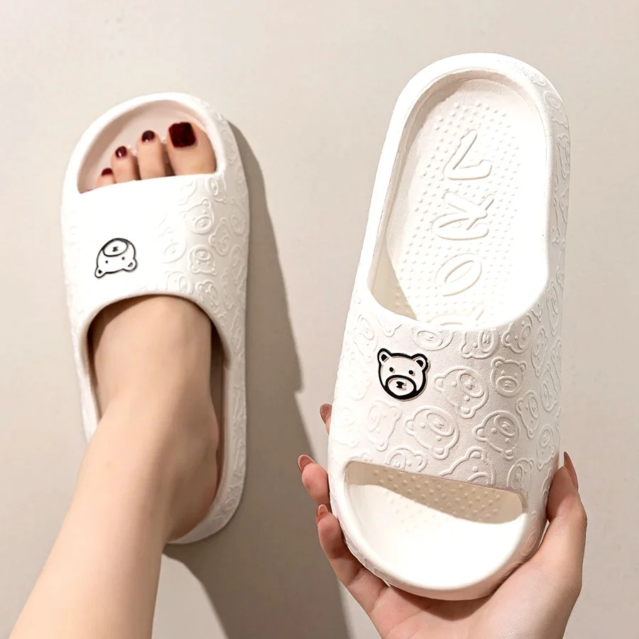

Printting Cute Bear Women Slippers Summer Indoor Soft Cartoon Sandals Bathroom Anti-slip Outdoor Comfy Men Leisure Shoes Couple
