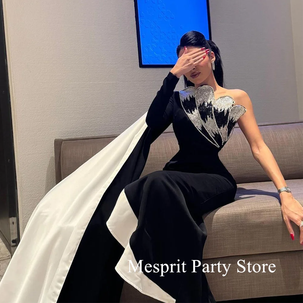 فستان سهرة عربي لحفلات الزفاف مخصص بكتف واحد وأكمام طويلة مطرز بالترتر فساتين سهره نسائي فستان حفلات رسمي