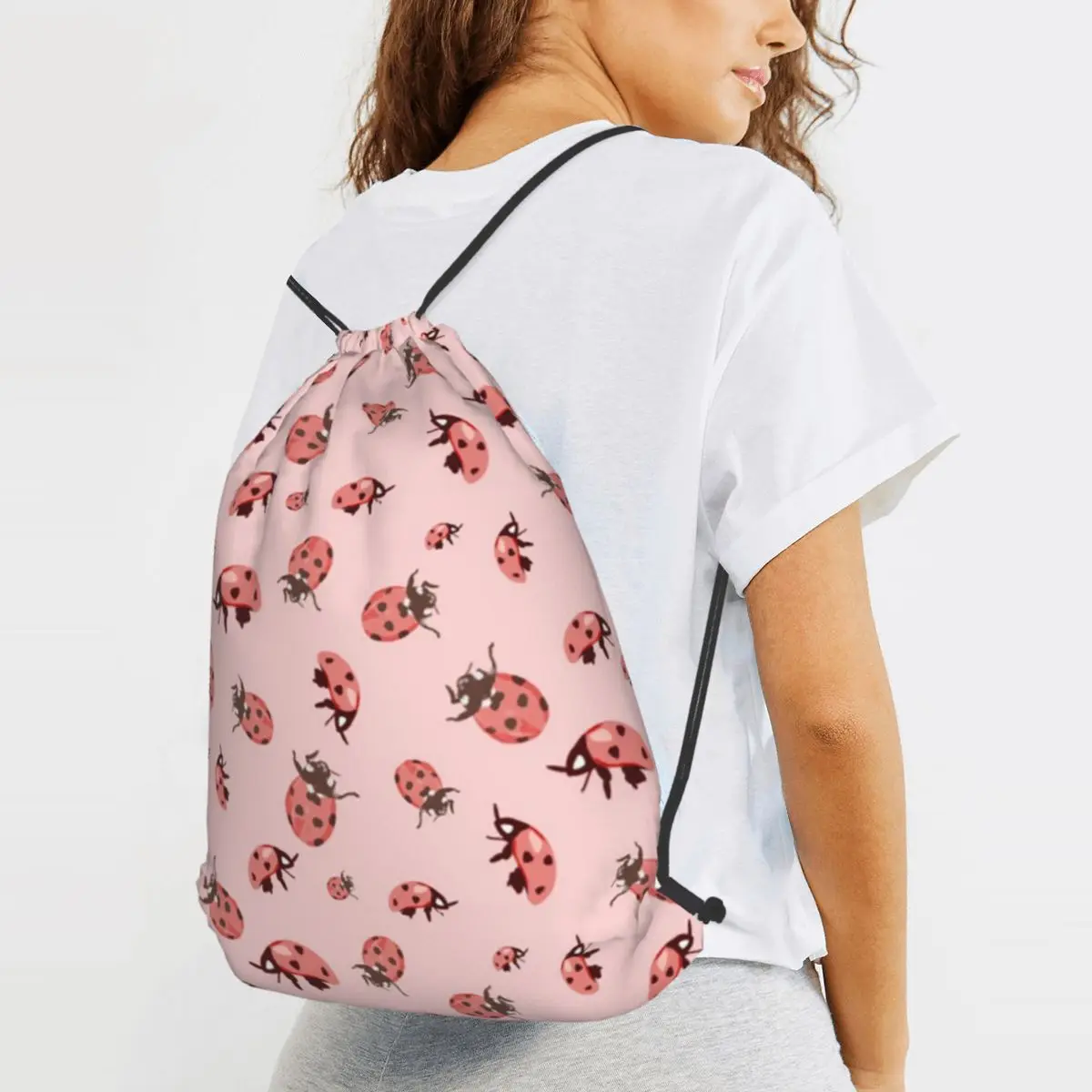 

Cute Ladybug Pattern Whimsical Insect Backpacks Fashion Drawstring Bags Sports Bag Book Bags for Man Woman Students