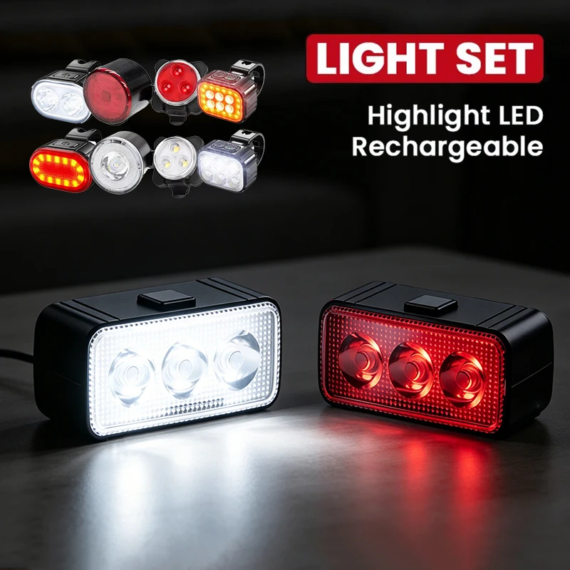 

Bike Lights Set Highlight LED Front and Rear Bicycle Light Kit MTB Road Cycling Lighting Multi-modes Rechargeable Bicycle Lamp